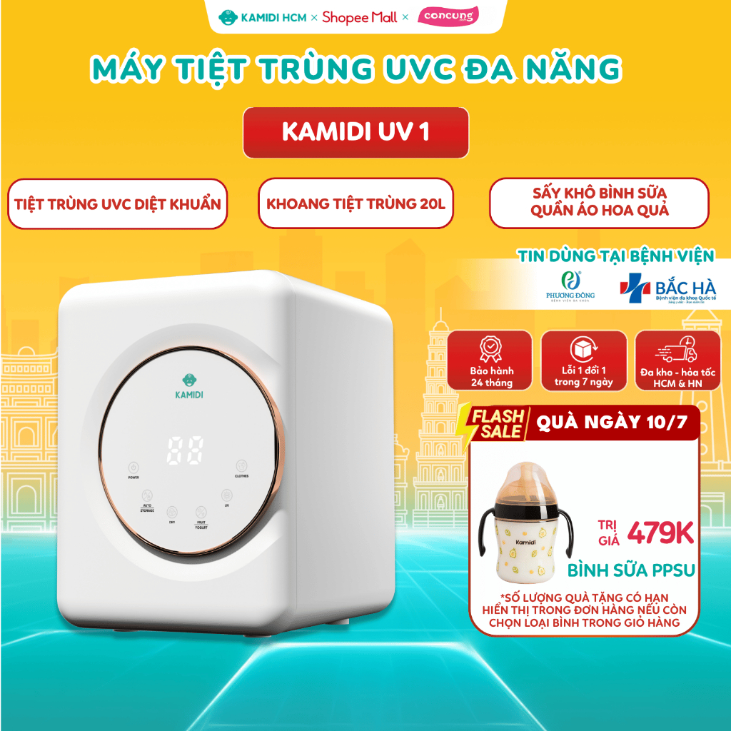 [HỎA TỐC HCM HN] Máy Tiệt Trùng Kamidi UV 1 Cao Cấp Tiệt Trùng Tia UV, Sấy Khô Bình Sữa Cho Bé - Dung Tích 20L