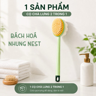 Cọ Chà Lưng 2 Trong 1 Lông Mềm Kèm Bông Tắm Tròn Tay Cầm Cán Dài