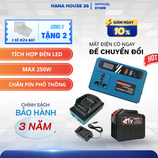 Đế Chuyển Đổi Nguồn Điện Chân Pin Phổ Thông Makita, Chuyển 18V-21V Lên 220V, Đèn LED USB Tiện Lợi