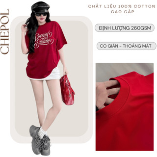 Áo Thun Nữ Chepol Cao Cấp, Form Rộng, In Chữ Nổi , Áo Phông Chất Cotton Co Dãn 4 chiều, Mềm Mịn, Dày Dặn- CP_x9055