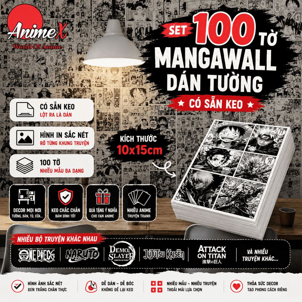Set 100 Tờ Mangawall Dán Tường Có Sẵn Keo Anime One Piece Truyện Tranh Decor Phòng AnimeX
