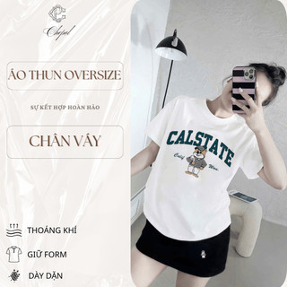 Bộ Áo Thun Nữ CHEPOL Form Rộng, Cổ Tròn, Phối Chân Váy Ngắn, In Chữ, Chất Cotton( Áo Thun Trắng + Chân Váy Đen )CP_x3751