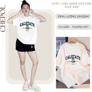 Bộ Áo Thun Nữ CHEPOL Form Rộng, Cổ Tròn, Phối Chân Váy Ngắn, In Chữ, Chất Cotton( Áo Thun Trắng + Chân Váy Đen )CP_x3751