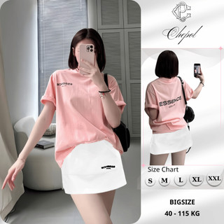 Set Bộ Áo Thun Nữ CHEPOL Form Rộng, Cổ Tròn, Phối Chân Váy Ngắn, In Chữ, Chất Cotton (Áo Phông Hồng + Cv Trắng)-CP_11089