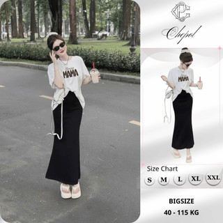 Bộ Áo Phông Nữ Chepol Form Rộng, In Chữ, Cổ Tròn, Phối Chân Váy, Chất Cotton( Áo Thun Trắng + Chân Váy Đuôi Cá)CP_12763