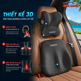Gối Tựa Đầu Và Lưng Ô Tô CARZONE BẢN FULL - Bằng Cao Su Non Mềm Mại, Êm Ái Chống Đau Mỏi Khi Đi Xe VERSION 2