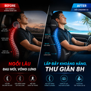 Gối Tựa Đầu Và Lưng Ô Tô CARZONE BẢN FULL - Bằng Cao Su Non Mềm Mại, Êm Ái Chống Đau Mỏi Khi Đi Xe VERSION 2
