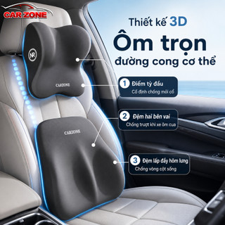 Gối Tựa Đầu Và Lưng Ô Tô CARZONE BẢN FULL - Bằng Cao Su Non Mềm Mại, Êm Ái Chống Đau Mỏi Khi Đi Xe VERSION 2