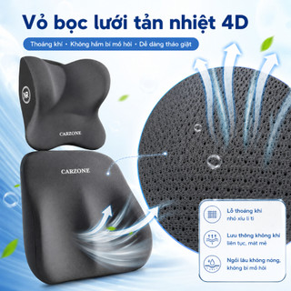 Gối Tựa Đầu Và Lưng Ô Tô CARZONE BẢN FULL - Bằng Cao Su Non Mềm Mại, Êm Ái Chống Đau Mỏi Khi Đi Xe VERSION 2