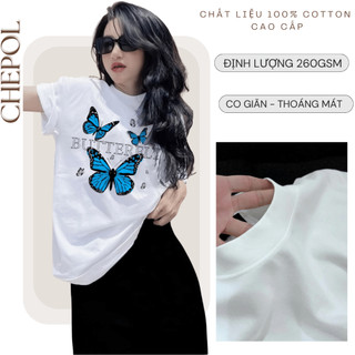 Bộ Áo Phông Nữ Chepol Cao Cấp, Form Rộng, In Chữ, Cổ Tròn, Phối Chân Váy, Chất Cotton( Áo Thun Trắng + CV Suông)CP_x5434