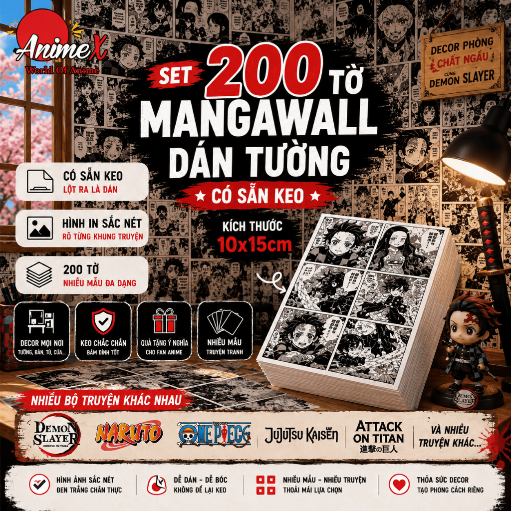 Set 200 Tờ Giấy Dán Tường Anime Mangawall Hình Poster In Truyện Tranh Trang Trí Bàn Học AnimeX
