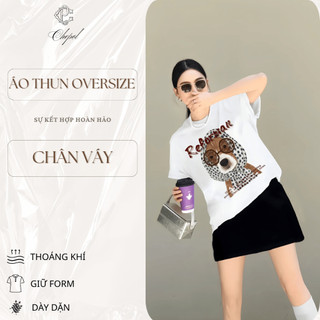 Bộ Áo Phông Nữ Chepol Cao Cấp, Form Rộng, In Chữ, Cổ Tròn, Phối Chân Váy, Chất Cotton ( Áo Thun Trắng + CV Ngắn)CP_10686