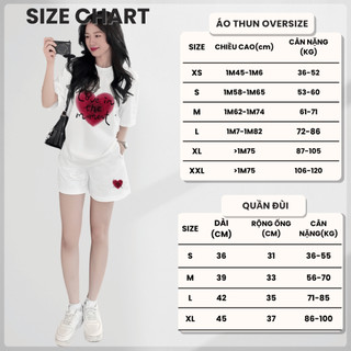 Bộ Áo Phông Nữ Chepol Form Rộng, In Trái Tim, Cổ Tròn, Quần Đùi, Chất Cotton( Áo Thun Trắng + Quần Đùi Trắng )CP_10643