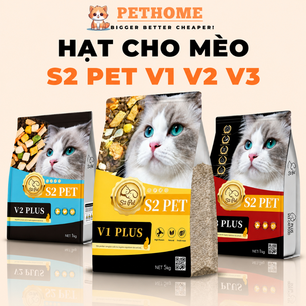 [Bao 5kg] Hạt Cho Mèo S2Pet V1 V2 V3, Đạm 32%, Siêu Topping, Hỗ Trợ Tăng Cân, Tiết Niệu Và Tiêu Hoá