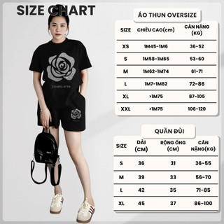 Bộ Áo Phông Nữ Chepol Cao Cấp, Form Rộng, In Hoa, Cổ Tròn, Phối Chân Váy, Chất Cotton ( Áo Thun Đen + Quần Đùi )CP_x5391