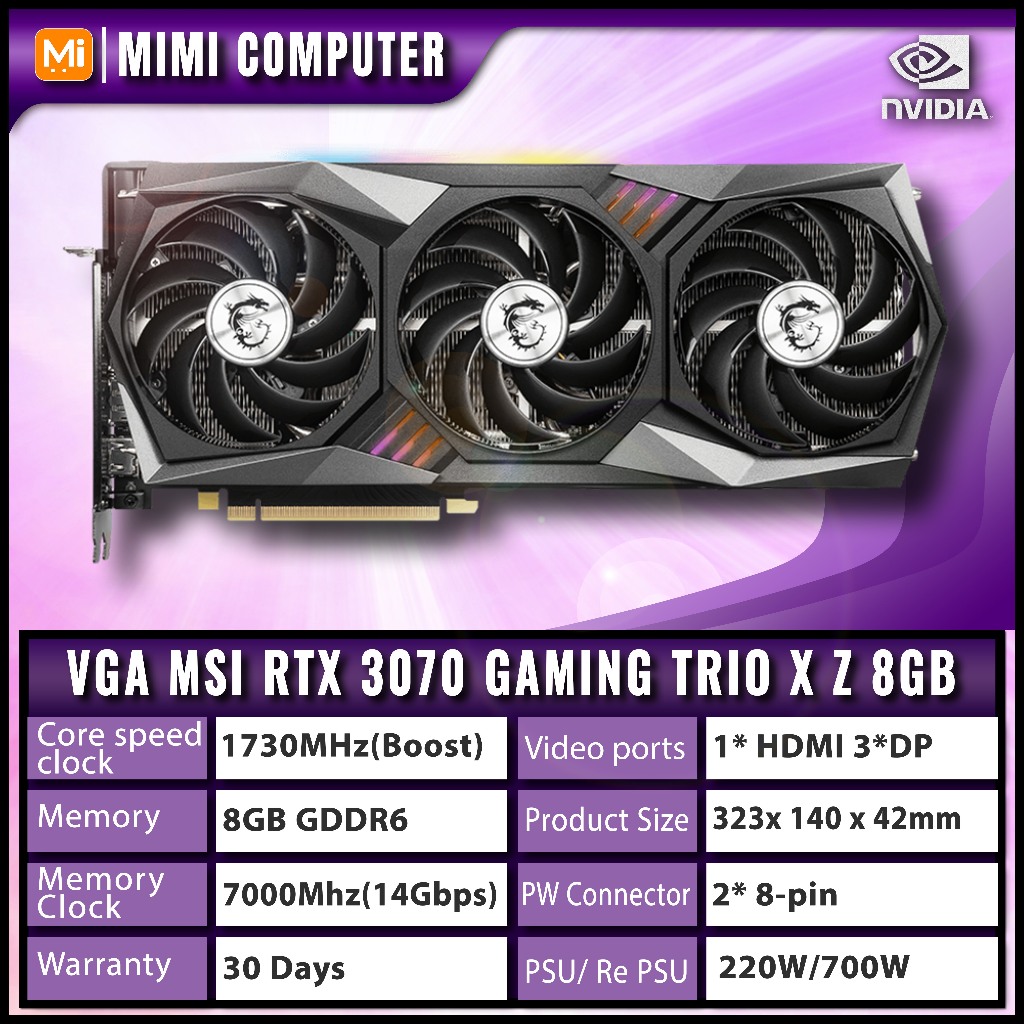 VGA RTX 3070 MSI Gaming Trio X Asus Palit Zotac Gainward Phoenix Gaming Pro 8GB LED RGB 2nd no box