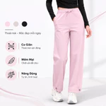 LV25N04F307 Quần Dài Nữ Livan Mặc 2 Kiểu Ống Suông - Bo Gấu Jogger, Vải Gió Kaki Mềm Mại, Cạp Chun Co Giãn Có Dây Rút — ảnh 1