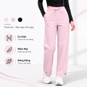 LV25N04F307 Quần Dài Nữ Livan Mặc 2 Kiểu Ống Suông - Bo Gấu Jogger, Vải Gió Kaki Mềm Mại, Cạp Chun Co Giãn Có Dây Rút