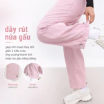 LV25N04F307 Quần Dài Nữ Livan Mặc 2 Kiểu Ống Suông - Bo Gấu Jogger, Vải Gió Kaki Mềm Mại, Cạp Chun Co Giãn Có Dây Rút — ảnh 3