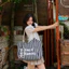 Túi Tote 𝐒𝐚𝐦𝐩𝐭𝐲 Dáng Tote Mềm In Chữ Sọc Dọc Vải Canvas Phối Quai Da Phong Cách Hàn Quốc 2026