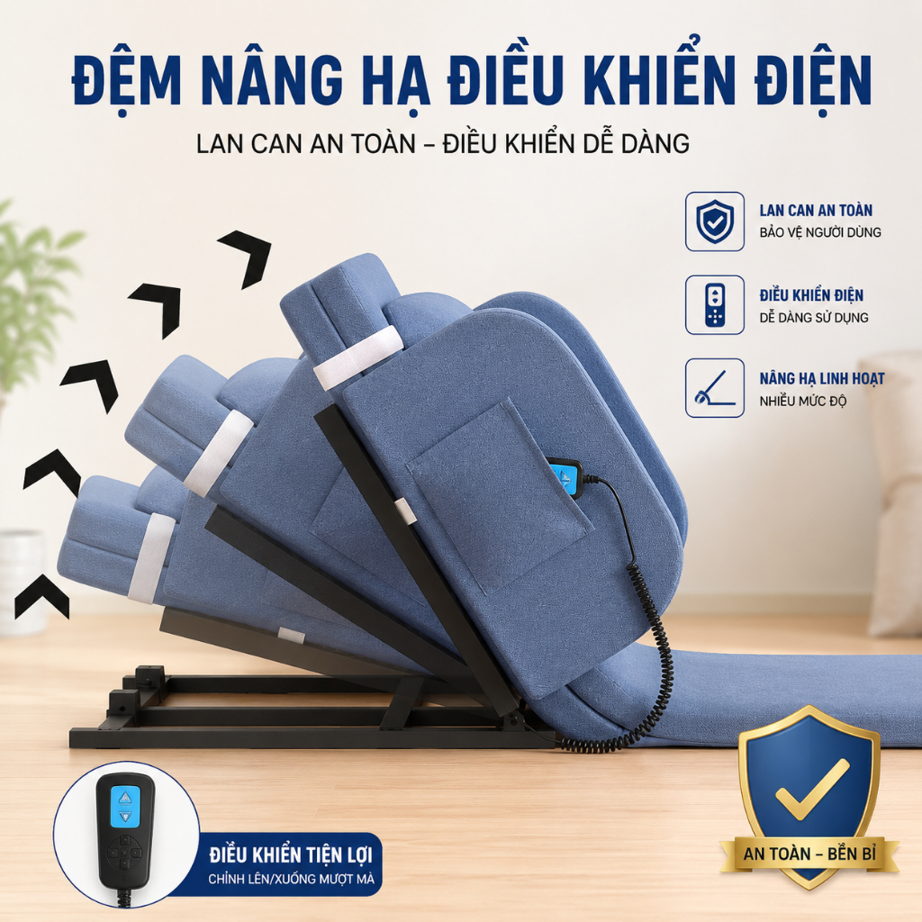 Đệm nâng hạ tựa lưng nâng đỡ cho người già , người bệnh . Thiết bị hỗ trợ nâng điện chăm sóc tại nhà