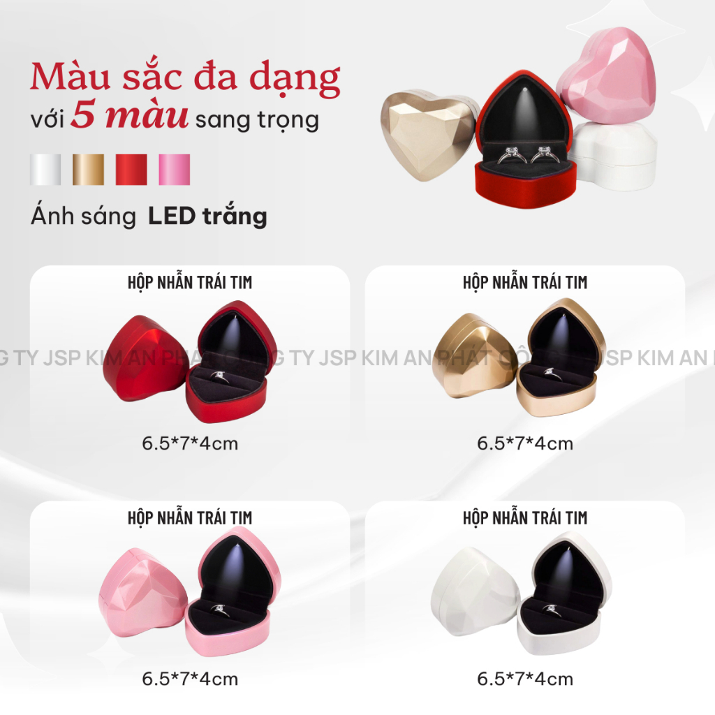 Hộp đựng nhẫn có đèn Trái tim TEGAN hộp nhẫn JSP nhận in LOGO có đèn hộp đựng nhẫn đôi nhẫn cưới.