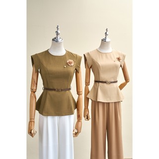Áo Kiểu Nữ LAMER FASHION Đính Hoa Ngực Phối Đai Eo Tháo Rời Công Sở Thanh Lịch L61B26H023