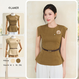 Áo Kiểu Nữ LAMER FASHION Đính Hoa Ngực Phối Đai Eo Tháo Rời Công Sở Thanh Lịch L61B26H023