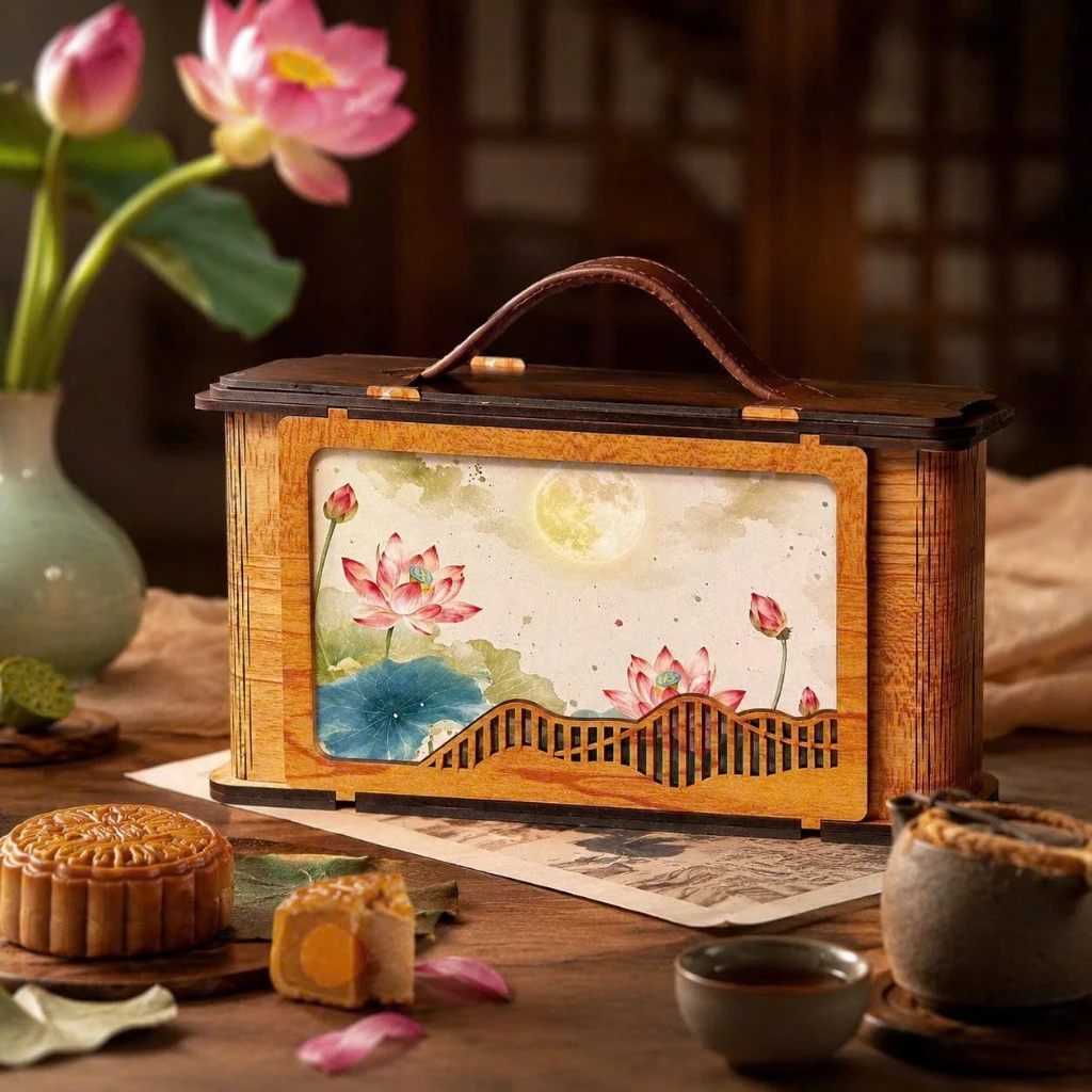 Hộp đựng quà tặng- hộp đựng bánh trung thu, bánh trà bằng gỗ.