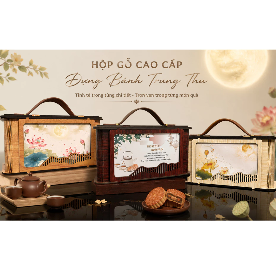 Hộp đựng quà tặng- hộp đựng bánh trung thu, bánh trà bằng gỗ.