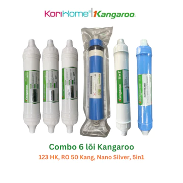 Combo 6 lõi lọc nước Kangaroo 123HK đúc, RO50GPD, lõi khoáng 5in1, lõi Nano Silver diệt khuẩn