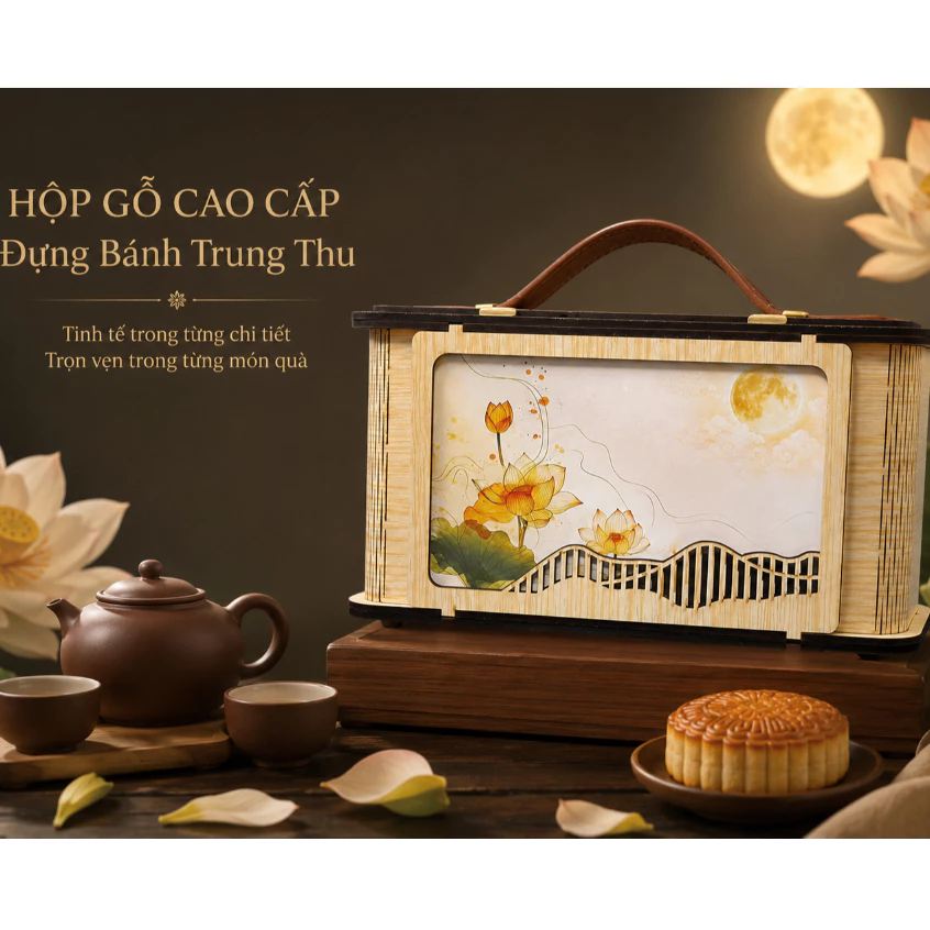Hộp đựng quà tặng- hộp đựng bánh trung thu, bánh trà bằng gỗ.
