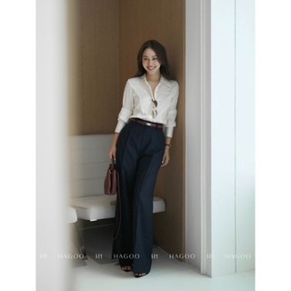 Áo sơ mi công sở nữ cao cấp HAGOO chất liệu lụa bổ cúc can cầu ngực kèm carvat [A8161]