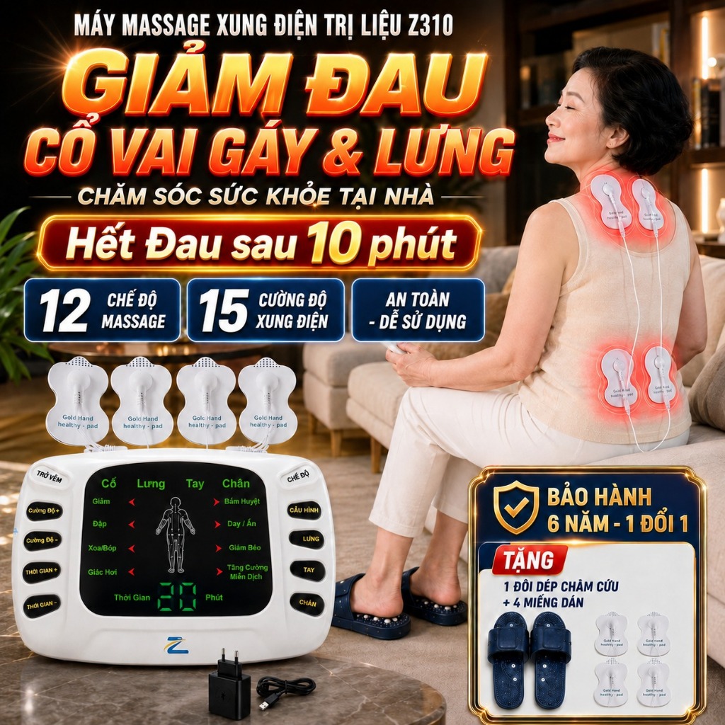 Máy Massage Xung Điện Trị Liệu Z310 Giảm Đau Lưng Cổ Vai Gáy, Máy Massage Chân tặng Dép Châm Cứu