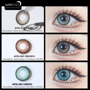 Lens mắt FD-405 Gray màu xám nâu mắt mèo, viền nâu đen, size lớn - brand LUNA EYES