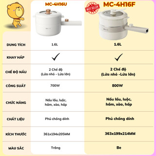 Nồi lẩu điện đa năng 1.6L (Kèm Lồng Hấp) Bear MC-4H16F, 800W, 2 mức nhiệt, Chống dính, BH 18 tháng