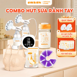 Combo Máy Hút Sữa Rảnh Tay Emoon + Bình Thủy Tinh + Áo hút sữa tiện lợi cho mẹ sau sinh