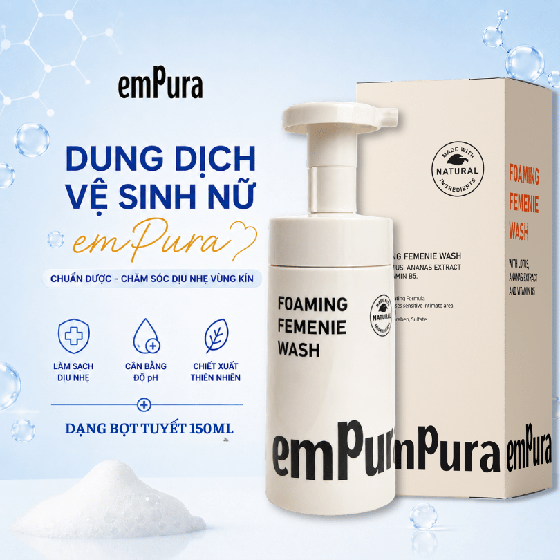 Dung Dịch Vệ Sinh Cho Nữ EmPura Dạng Bọt Giúp Ngừa Viêm, Giảm Ngứa, Khử Mùi Vùng Kín 150ml