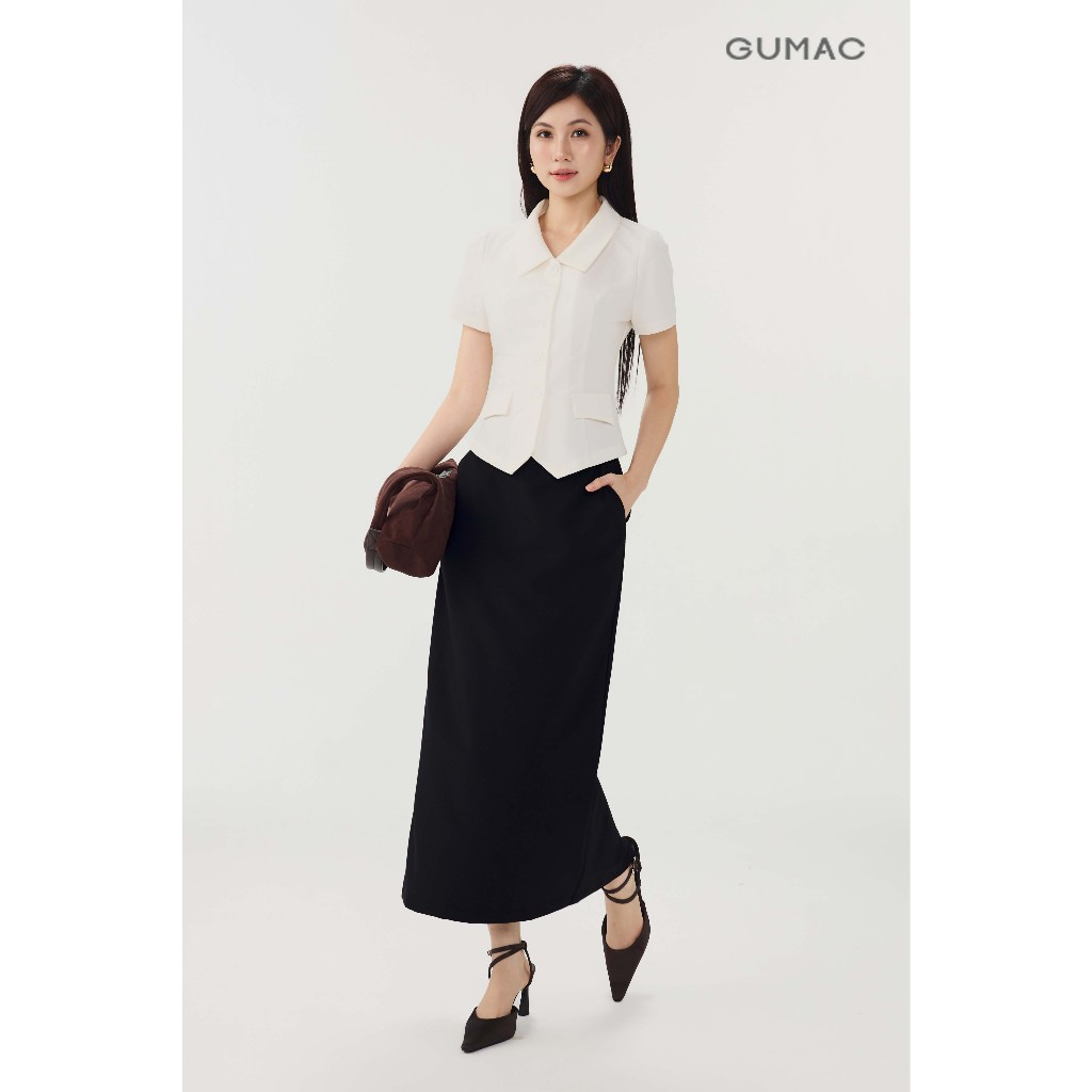 Set Lẻ Áo Kiểu Nữ GUMAC Form Ôm Eo Cổ Đức LAG07073 - Chân Váy Bút Chì Dáng Suông Xẻ Sau Thanh Lịch LVG07074