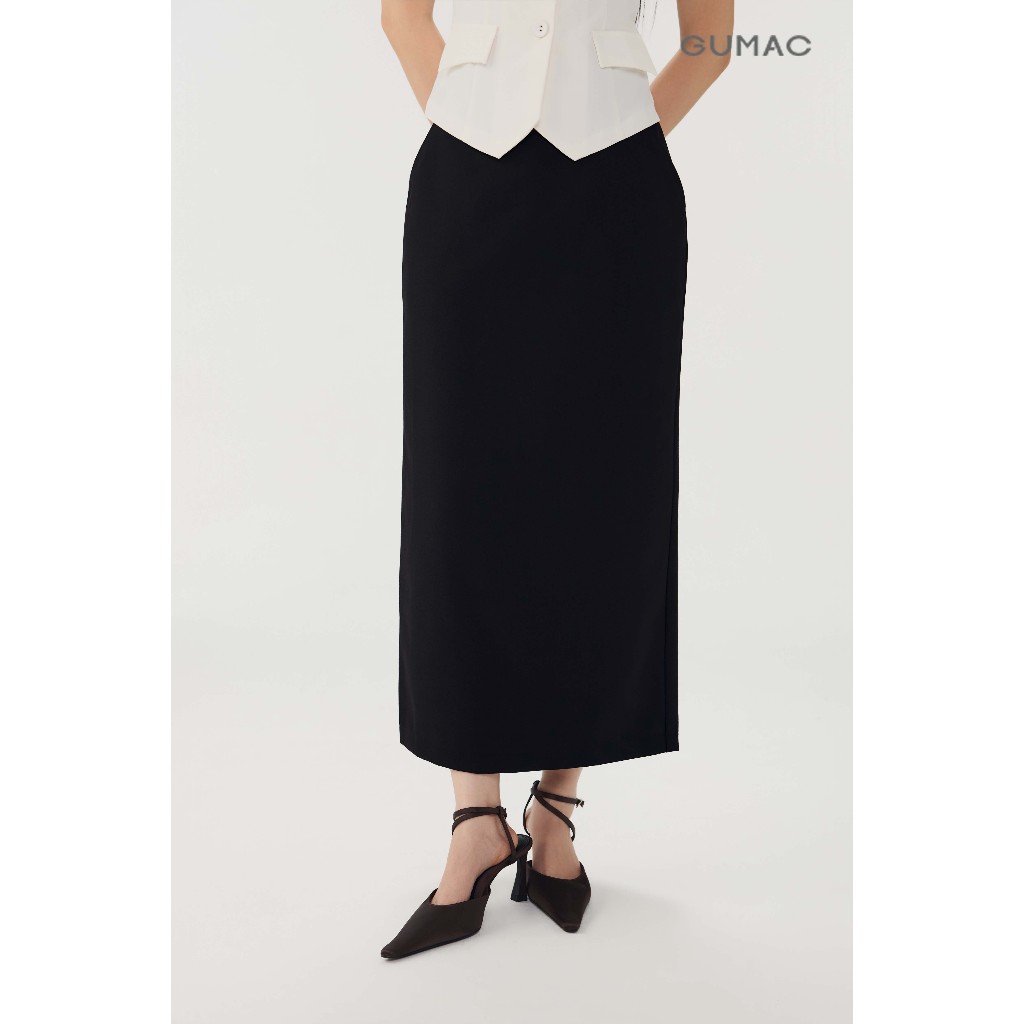 Set Lẻ Áo Kiểu Nữ GUMAC Form Ôm Eo Cổ Đức LAG07073 - Chân Váy Bút Chì Dáng Suông Xẻ Sau Thanh Lịch LVG07074