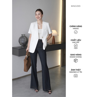 Áo Blazer cộc tay bổ diễu HAGOO phong cách công sở trẻ trung 5 màu Đen/ Trắng/Vàng/Kem/Denim [B677]