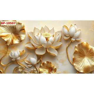 Tranh 3D dán tường, tranh hoa sen decor phòng khách chất liệu vải lụa khổ lớn, tặng keo dán LL