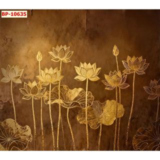 Tranh 3D dán tường, tranh hoa sen decor phòng khách chất liệu vải lụa khổ lớn, tặng keo dán LL