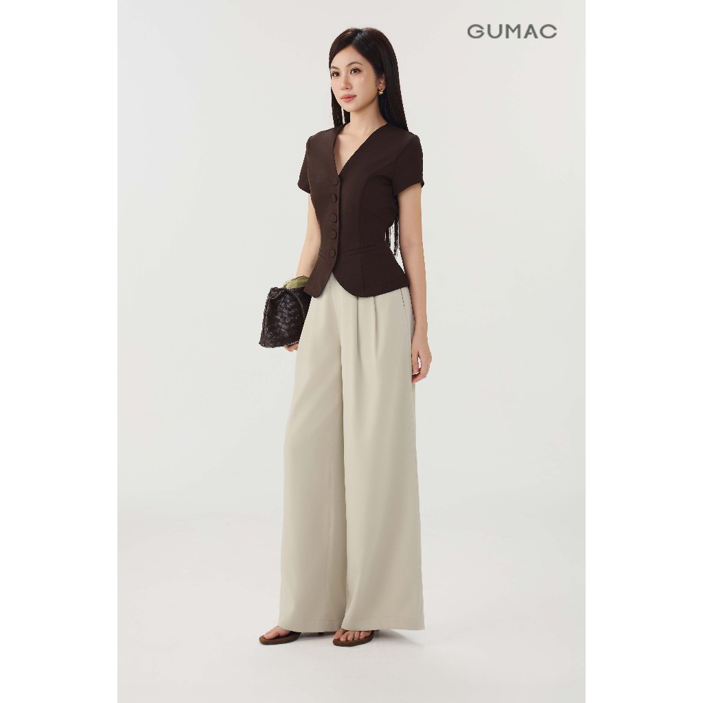 Áo Sơ Mi Nữ GUMAC Form Ôm Eo Cổ V Kiểu Gile Rã Decoup Nút Bọc Sang Trọng AF05039 - AG07098