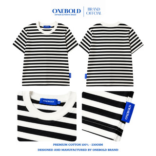 Áo Thun Trơn BABYTEE Brand ONEBOLD Cotton 230gsm, Họa Tết Sọc Ngang Phong Cách Hàn Quốc Nữ