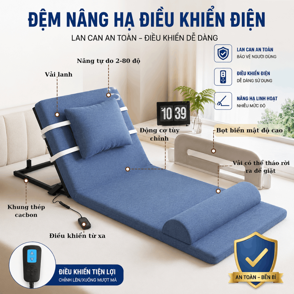 Đệm nâng hạ tựa lưng nâng đỡ cho người già , người bệnh . Thiết bị hỗ trợ nâng điện chăm sóc tại nhà