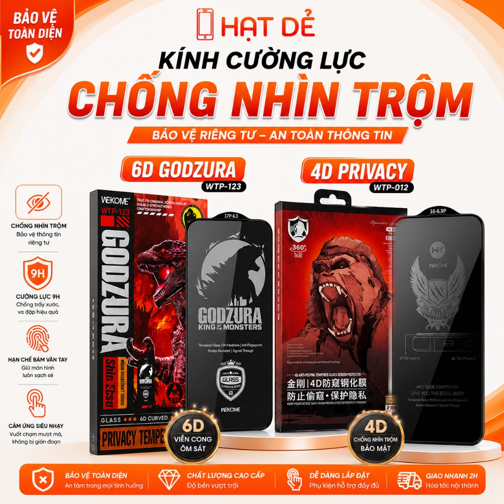 Kính Cường Lực Chống Nhìn Trộm WK WTP-012/123/116 Dành Cho iphone 11/12/13/14/15/16/17/Pro/Plus/Pro Max