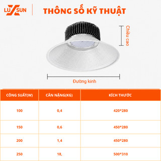 Đèn LED Nhà Xưởng Highbay LUXSUN Có Chóa 100W 150W 200W 250W IP65 Siêu Sáng Tiết Kiệm Điện Kho Xưởng Nhà Máy