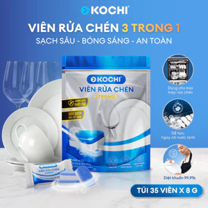 Viên rửa chén bát sinh học KOCHI 3-in-1 - Túi 35 viên nén 8g - Diệt khuẩn 99.9% - An toàn - Sạch Sâu - Sáng bóng - Kochi