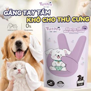 Tushie Găng tay tắm khô thú cưng,Găng tay làm sạch lông, Dưỡng da kháng khuẩn, Không chứa cồn, An toàn l.i.ếm,7 cái/gói